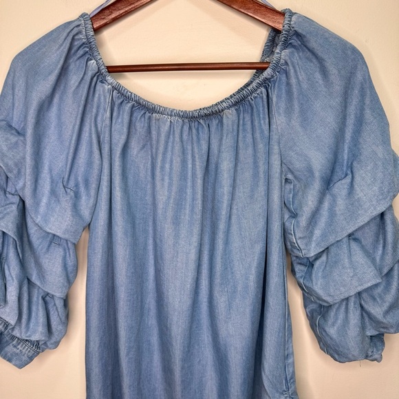 Zara Blue Solid Off Shoulder Sheath Dress Lyocell Size Small - Picture 5 of 10